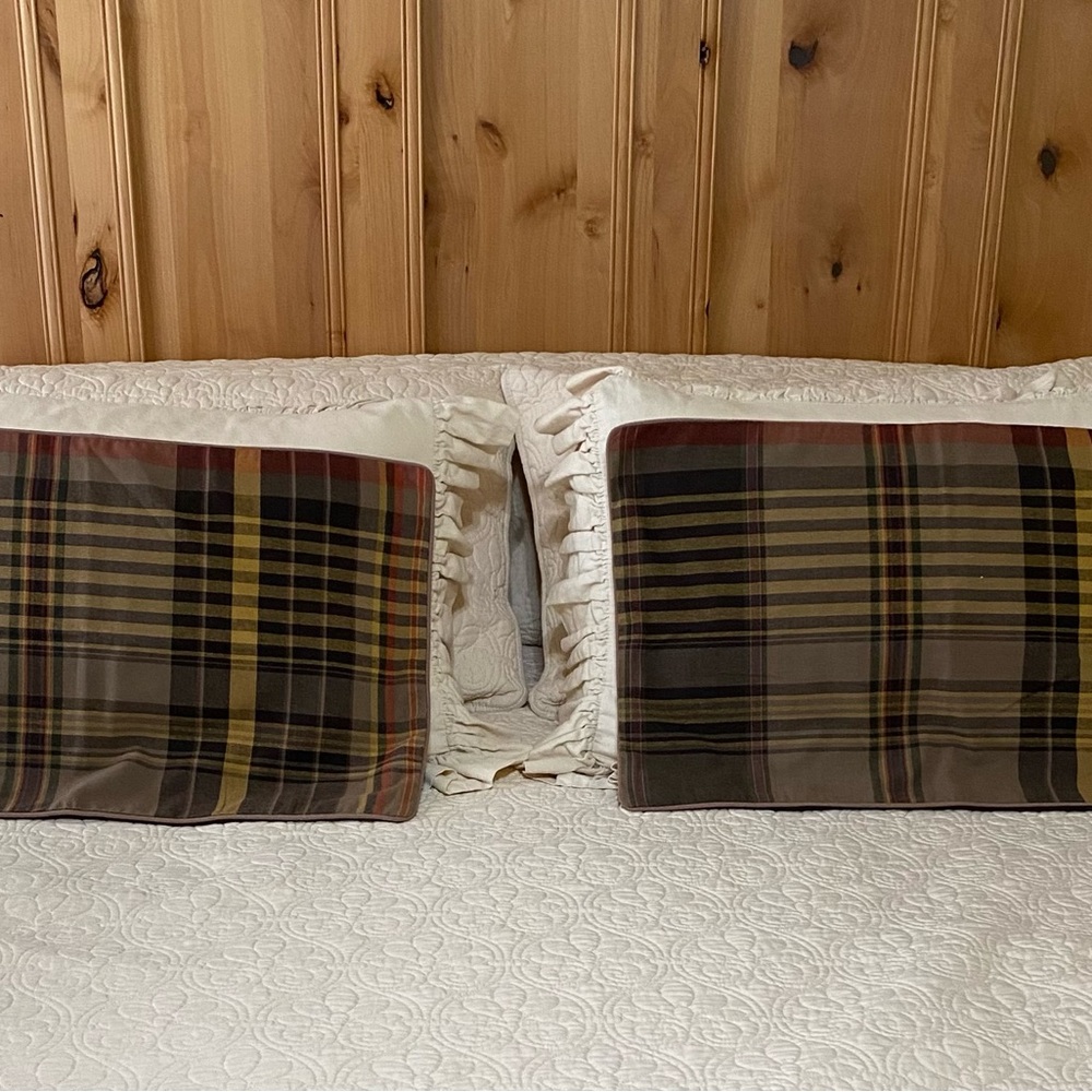Pottery Barn Plaid Accent Pillow covers - Brown plaid 16x26 for pair